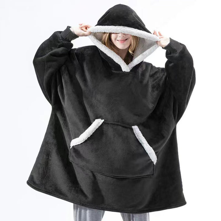 Damen Gemütlicher Hoodie-Poncho mit weichem Futter und praktischen Taschen Drune