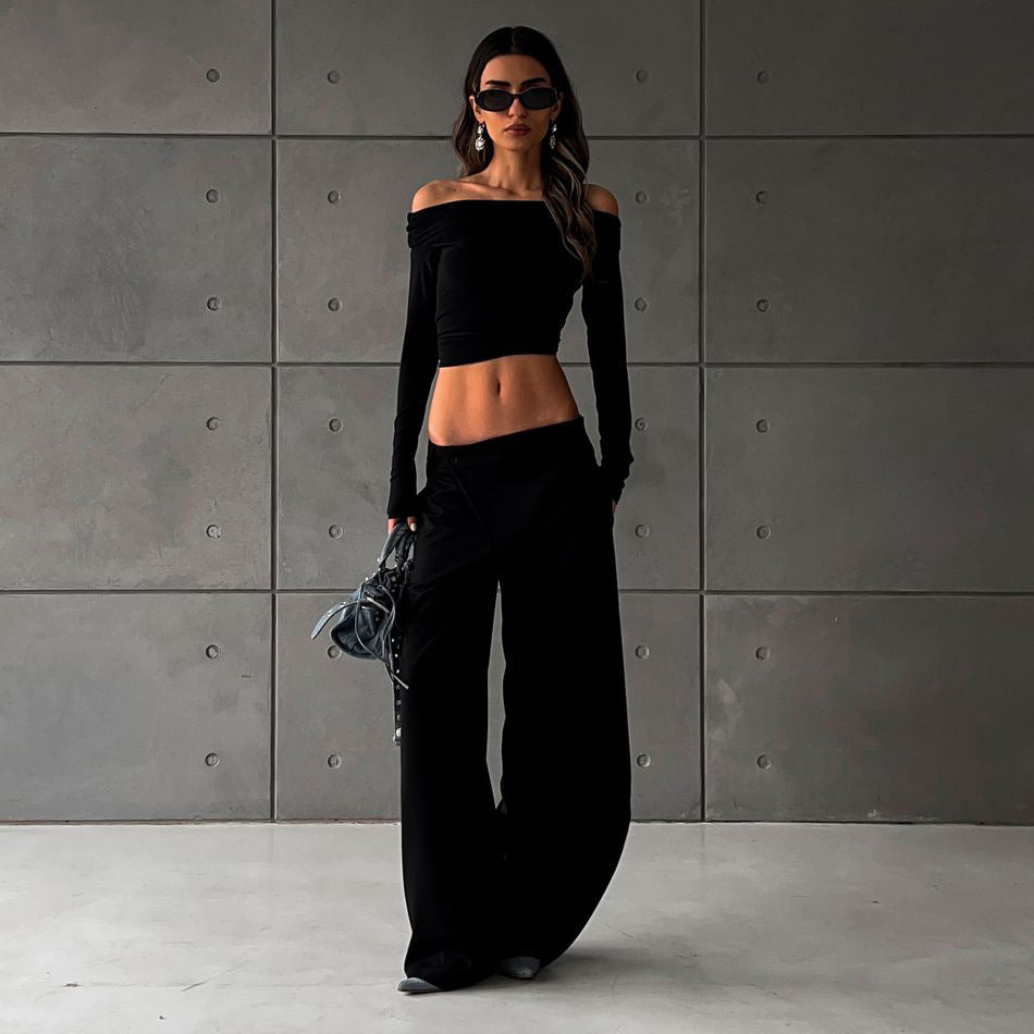 Damen elegante, hochtaillierte Hose mit asymmetrischem Schnitt Drune
