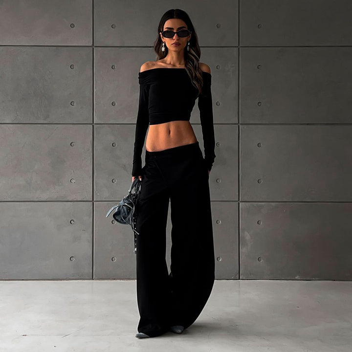 Damen elegante, hochtaillierte Hose mit asymmetrischem Schnitt Drune