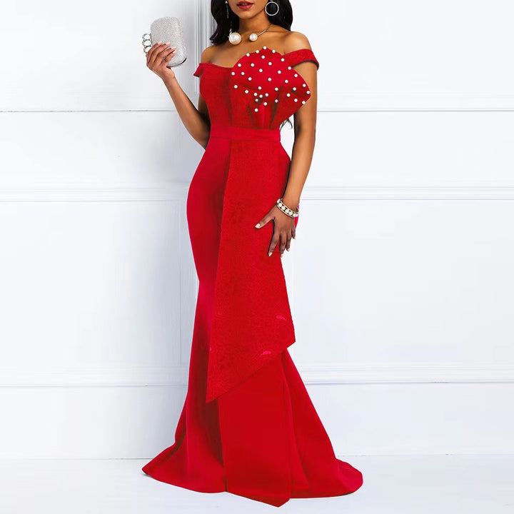Damen Elegantes Abendkleid mit Off-Shoulder-Design und luxuriösen Applikationen Drune