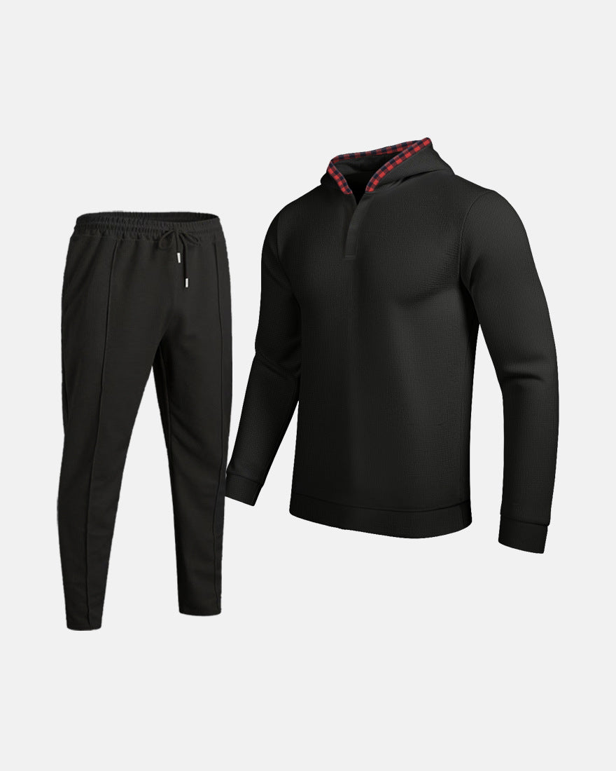 Herren Sportlicher Hoodie mit Karodetails und passtgenauen Jogginghose Drune