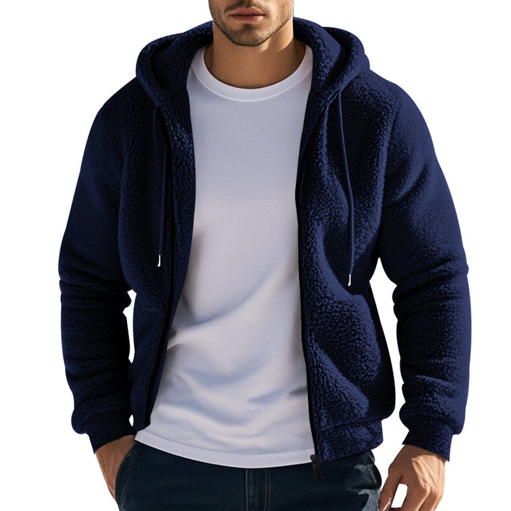 Herren nan Sherpa-Fleece Kapuzenjacke mit durchgehendem Reißverschluss und versteckten Seitentaschen Drune