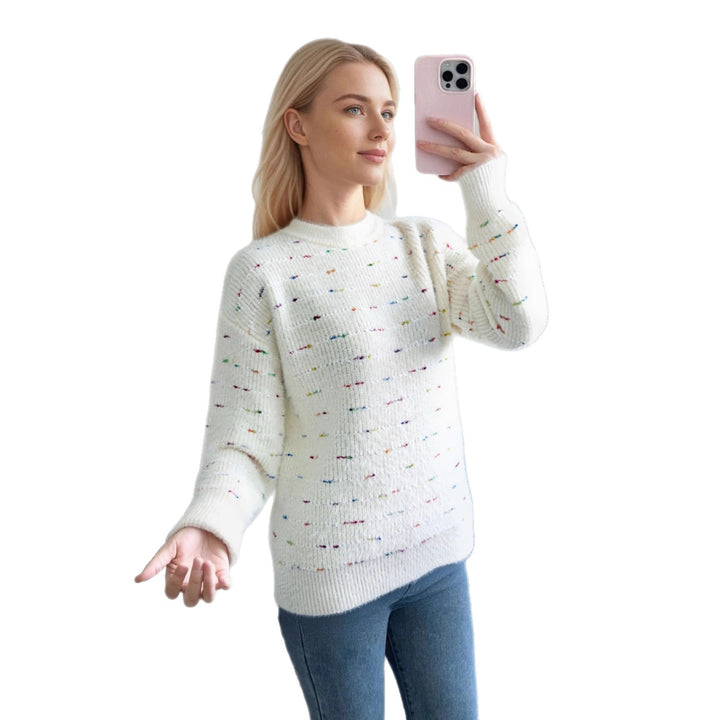 Damen Bequemer Strickpullover mit buntem Punktdesign Drune