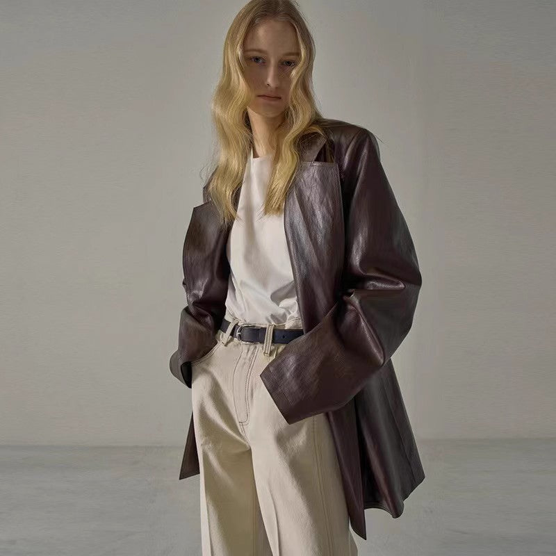 Damen oversized Kunstleder Blazer Drune