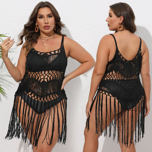 Damen Häkel-Strandüberwurf mit fransigem Design Drune