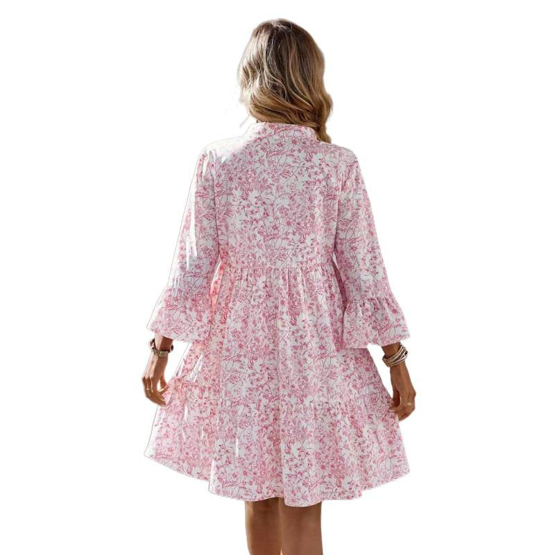 Damen Sommerliches Chiffonkleid mit floralem Design und Rüschendetails Drune