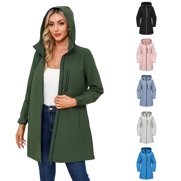 Damen modische Regenjacke mit Kapuze und praktischen Taschen Drune