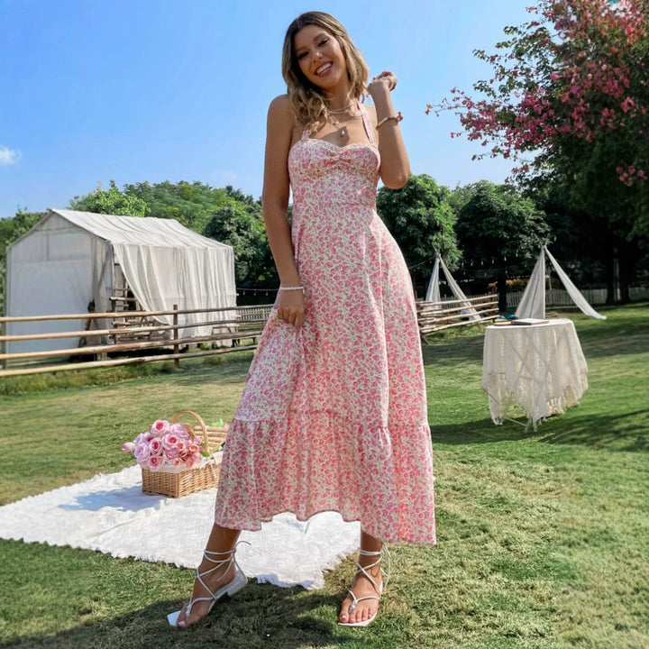 Damen Maxikleid mit verspieltem Blumenmuster und tailliertem Schnitt Drune