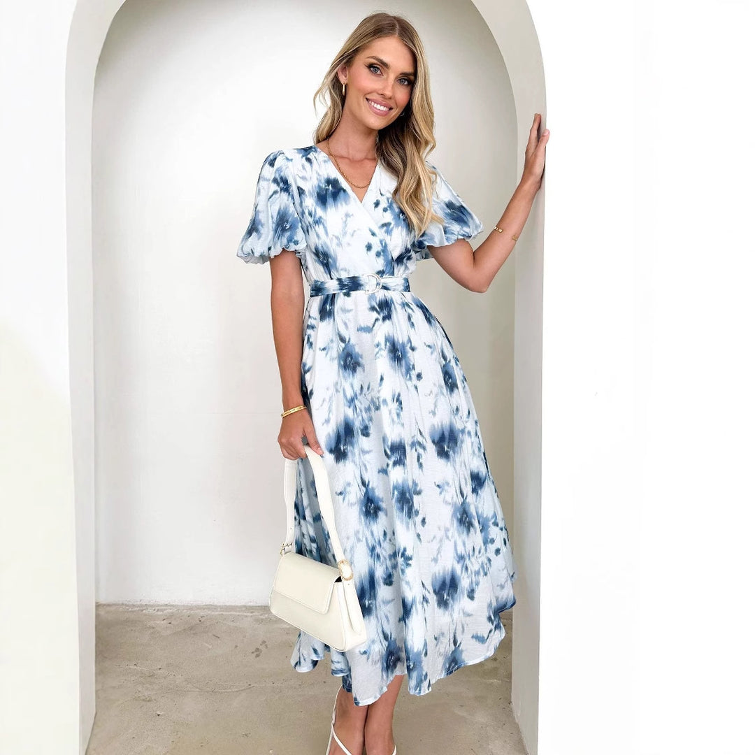 Damen Midi-Kleid mit verspieltem Wickeldesign und blumigen Akzenten Drune