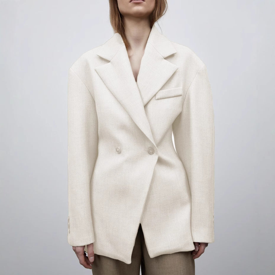 Damen Modischer Oversized Blazer mit doppelter Knopfleiste und strukturiertem Stoff Drune