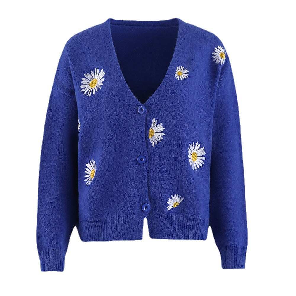 Damen Strickjacke mit floralem Muster und V-Ausschnitt Drune