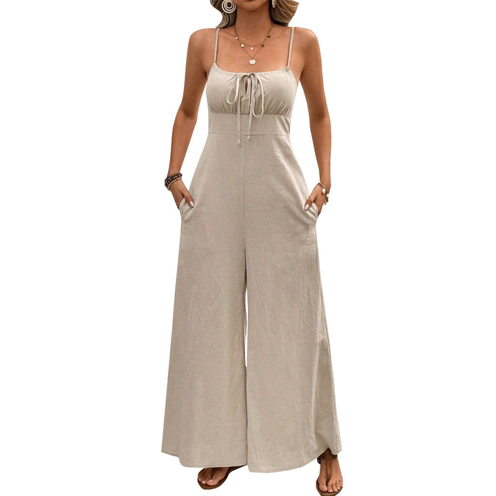 Damen Jumpsuit mit tiefem V-Ausschnitt und bequemem Bindegürtel Drune