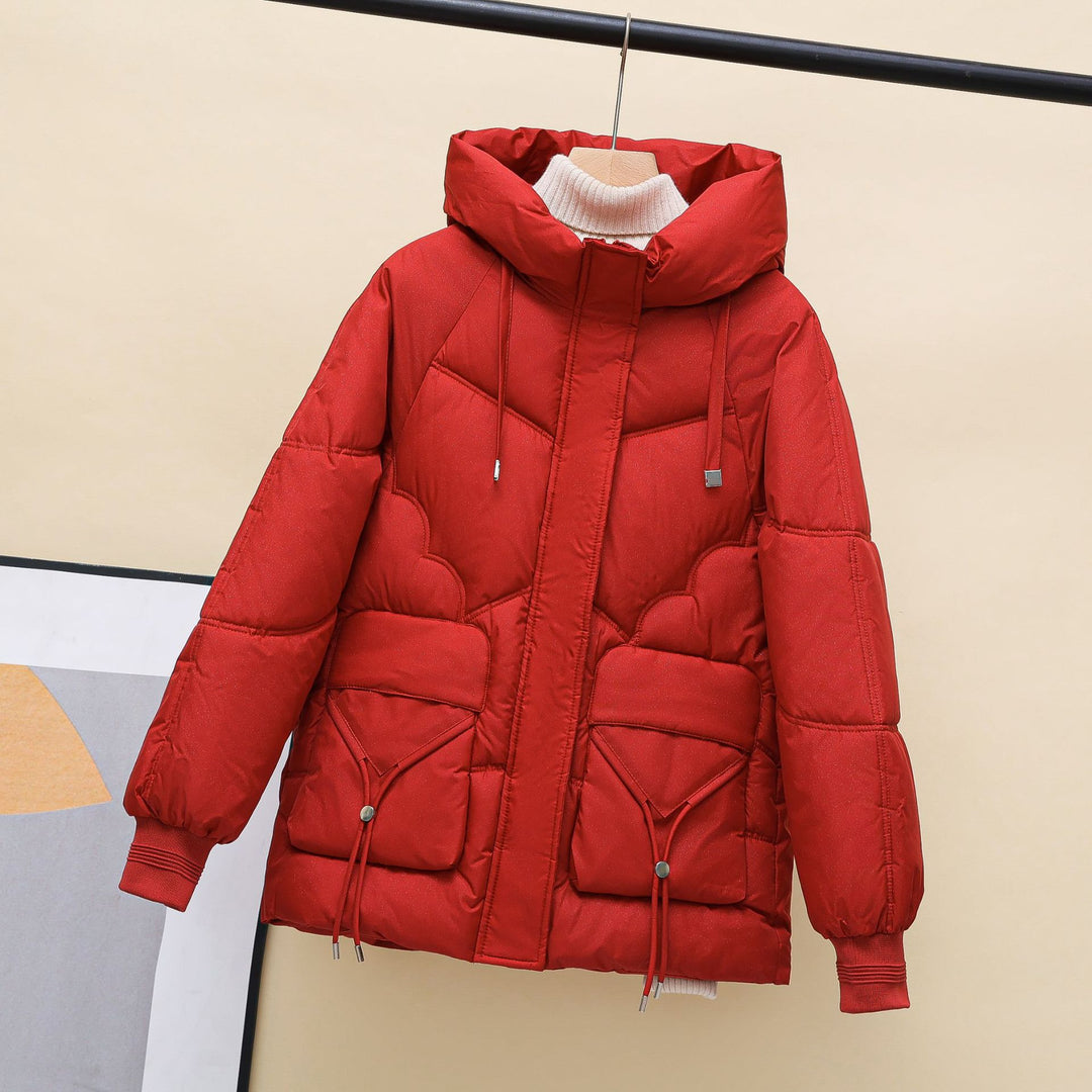 Damen gesteppte Winterjacke mit Kapuze und Herzdetails Drune