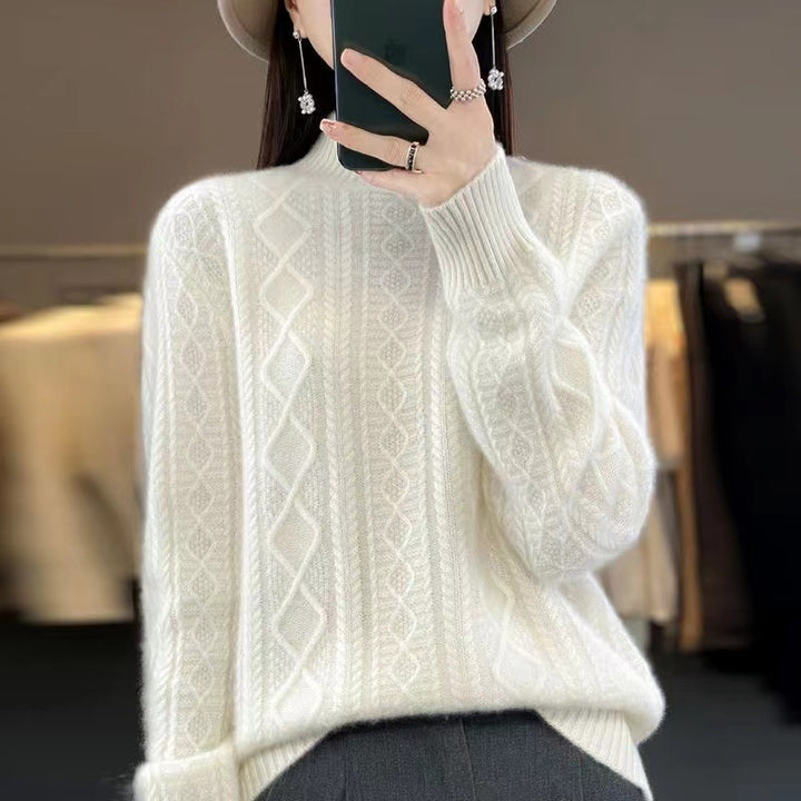Damen Hochwertiger Strickpullover mit Stehkragen und Zopfdesign Drune