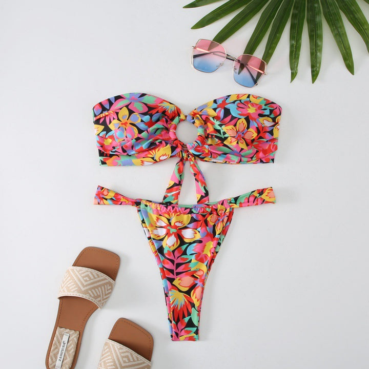Damen Bandeau Bikini mit kreativem Raffungseffekt und verspieltem Design Drune