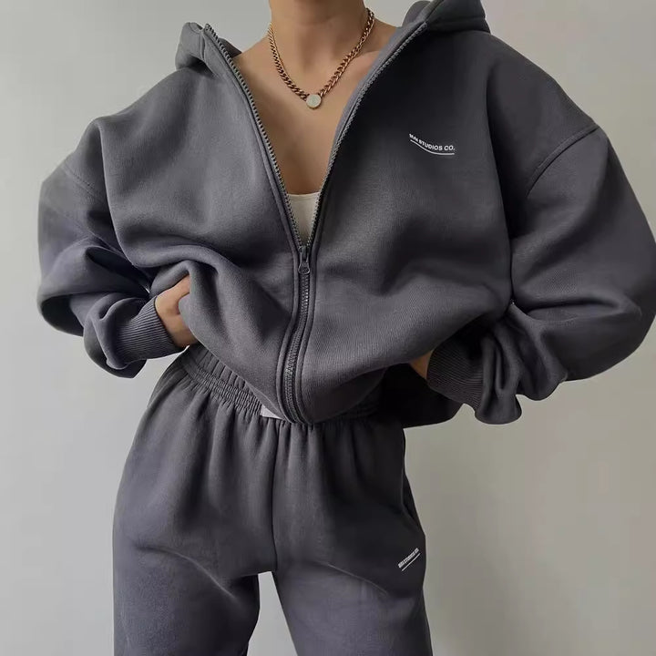 Damen lässiger Oversized Hoodie mit durchgehendem Reißverschluss und praktischen Kängurutaschen Drune