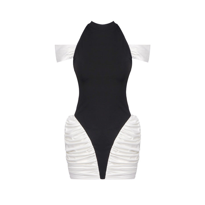 Damen elegantes Minikleid mit asymmetrischem Design und stilvollen Rüschendetails Drune