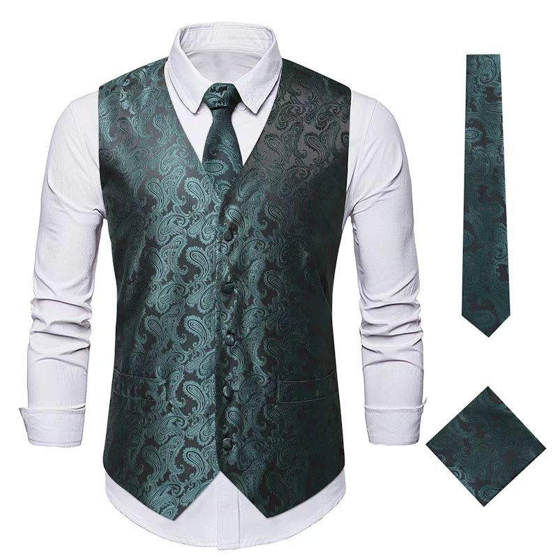 Herren nan Paisley Satin Anzugweste Set mit Krawatte und Einstecktuch Drune
