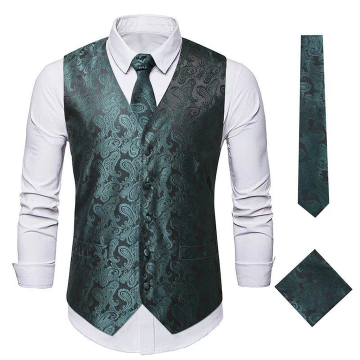 Herren nan Paisley Satin Anzugweste Set mit Krawatte und Einstecktuch Drune