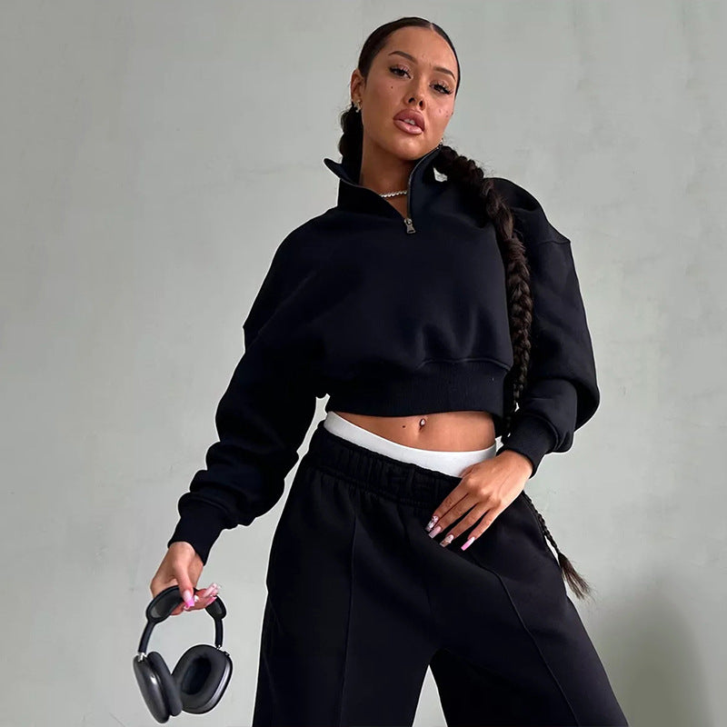 Damen Sportliches Sweatshirt mit hohem Kragen und bequemen Jogginghosen Drune