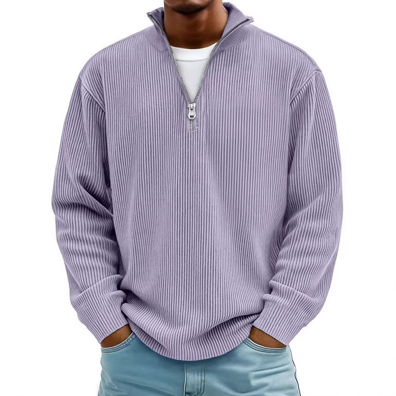 Herren nan gerippter Strickpullover mit halbem Reißverschluss und Stehkragen Drune