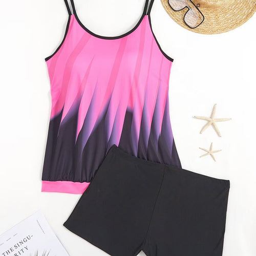 Damen Sportliches Tankini-Set mit farbenfrohem Oberteil und bequemen Shorts Drune