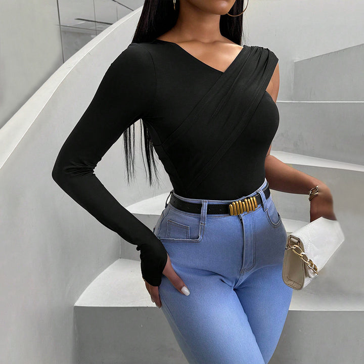 Damen Langarm Body mit asymmetrischem Schnitt und elegantem Twist-Design Drune