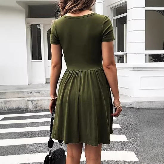 Damen Kurzarm Kleid Drune