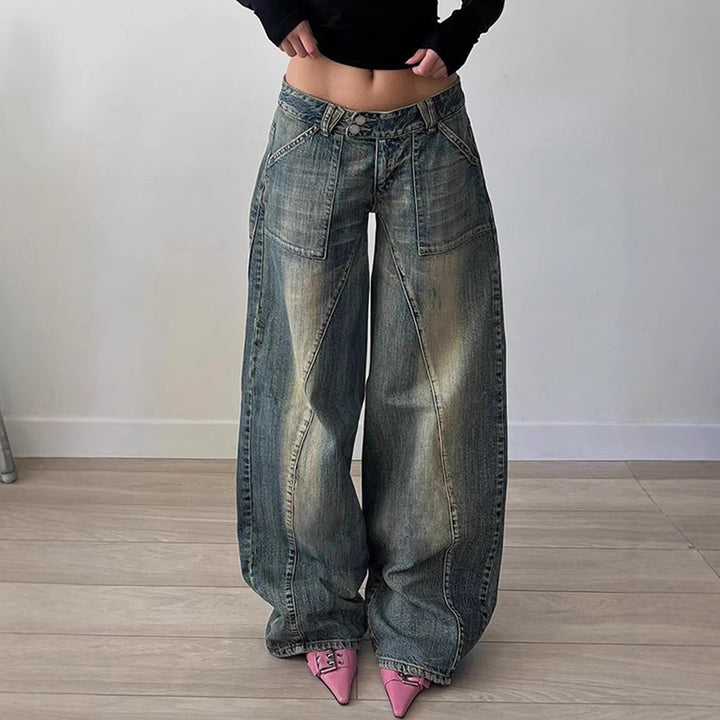 Damen weite Jeans mit lässigem Schnitt und einzigartigem Design Drune