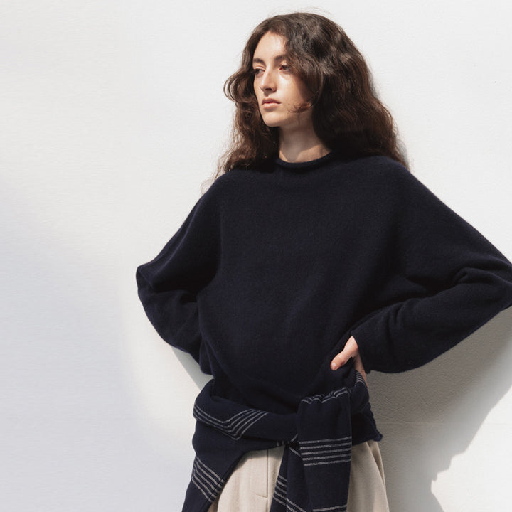 Damen hoch geschnittener komfortabler Strickpullover Drune