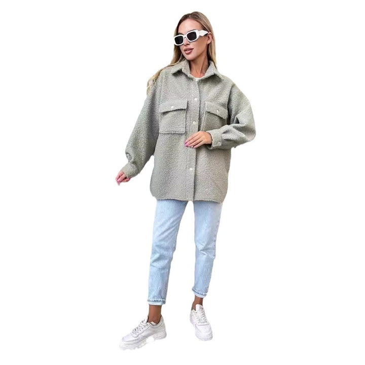 Damen Kuschelige Fleecejacke mit aufgesetzten Taschen und Knopfleiste Drune