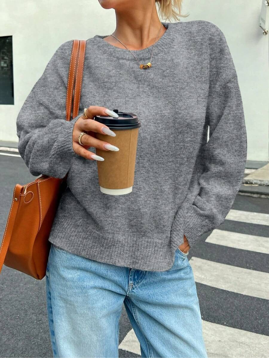 Damen Bequemer Pullover aus feiner Strickqualität mit zeitlosem Rundhalsausschnitt Drune