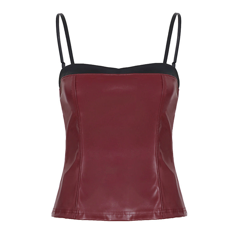Damen-Crop-Top aus Kunstleder mit raffinierten Trägern Drune