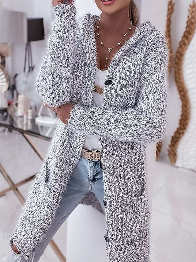 Damen Grobstrickjacke mit Kapuze und praktischen Taschen Drune