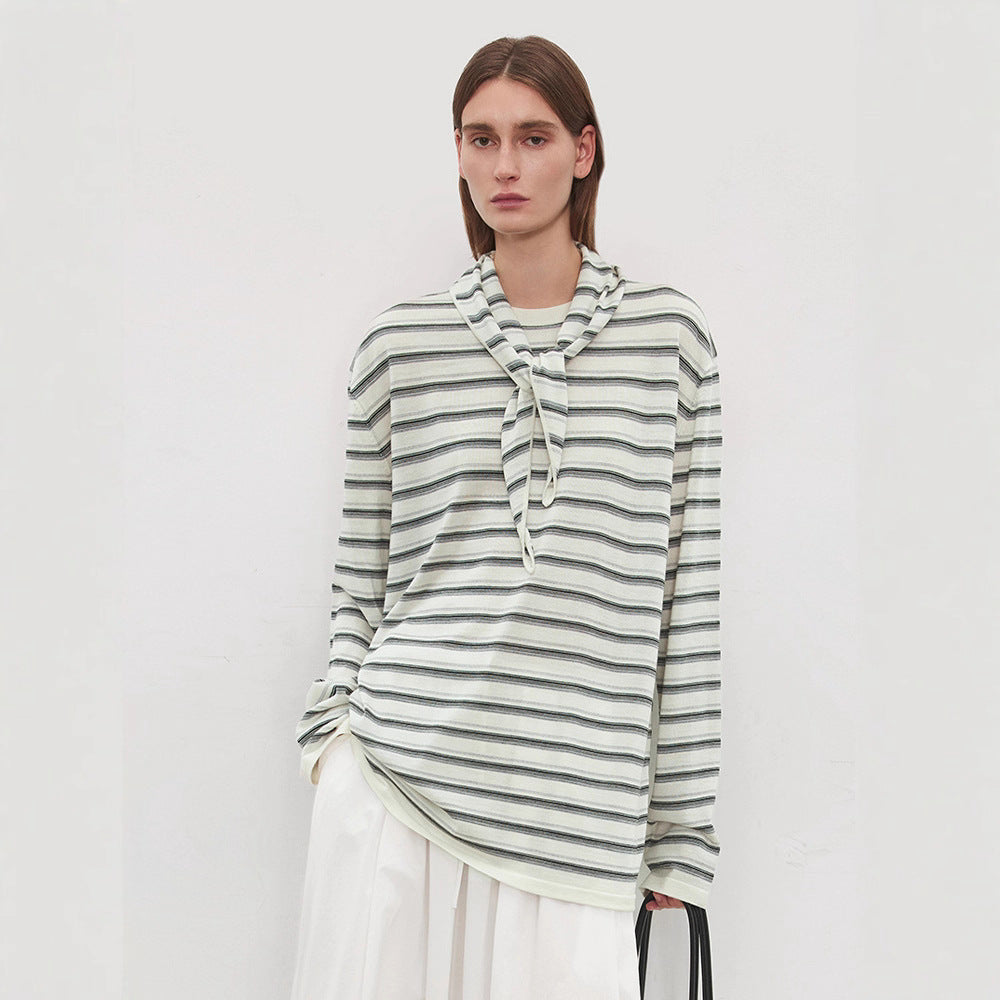 Damen lässiges Langarmshirt mit modischem Bindegürtel Drune