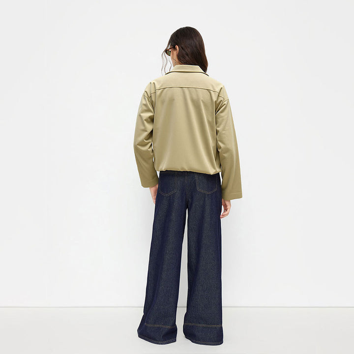 Damen lässige Kurzjacke mit elastischen Bündchen und modischem Reißverschluss Drune