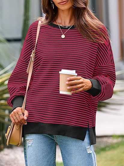 Damen gestreifter Pullover mit weitem Schnitt und elegantem Design Drune