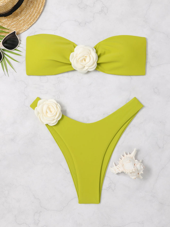Damen Bandeau-Bikini-Set mit Blumen-Detail Drune