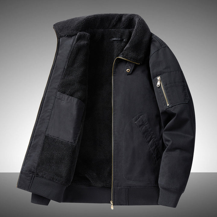 Herren  Fleece-gefütterte Pilot Bomberjacke mit Reißverschluss-Ärmeltasche und schrägen Eingrifftaschen Drune