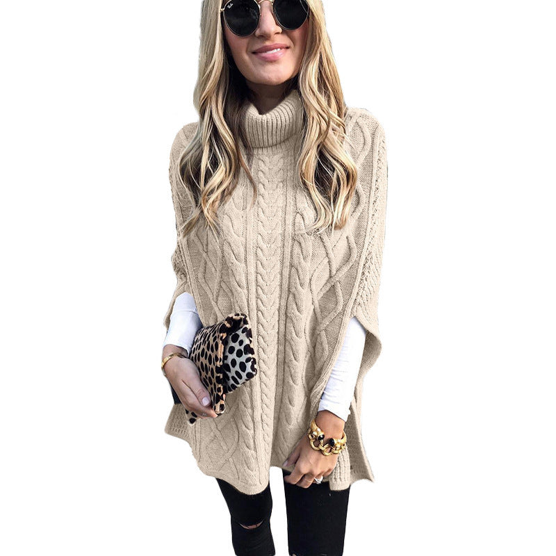 Damen Strickponcho mit hohem Kragen Drune
