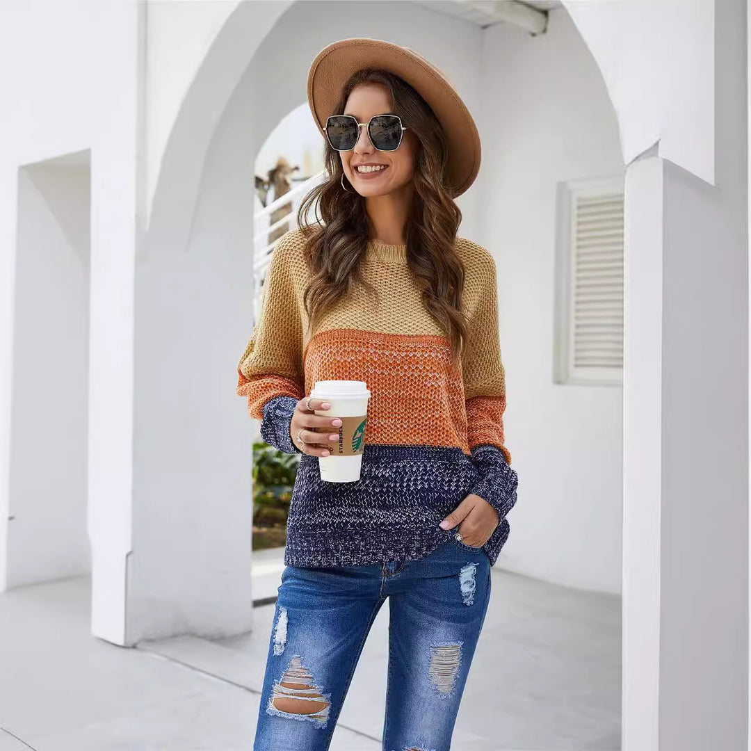 Damen Grobstrickpullover mit modischem Blockdesign und lässigem Schnitt Drune