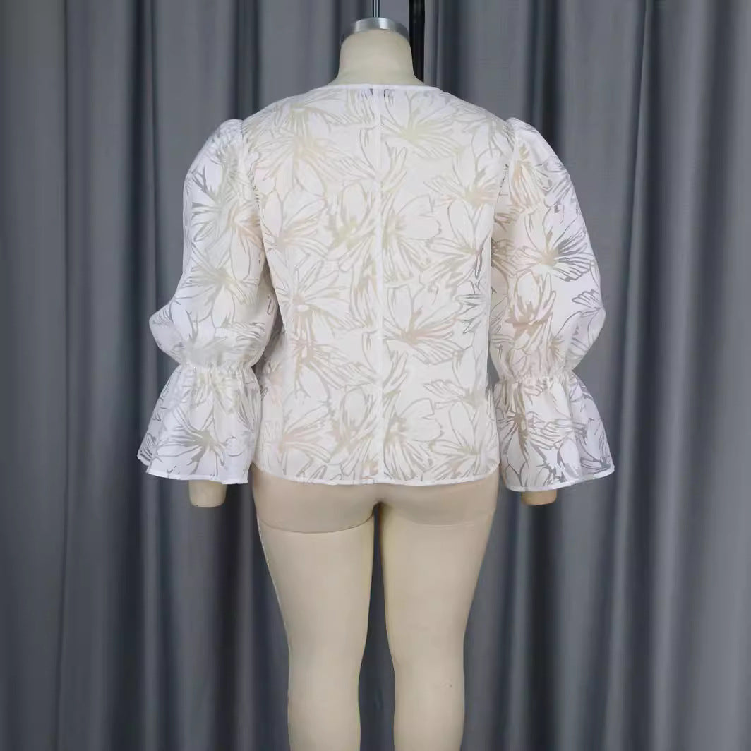 Damen Elegante Bluse mit voluminösen Ärmeln und floralem Muster Drune