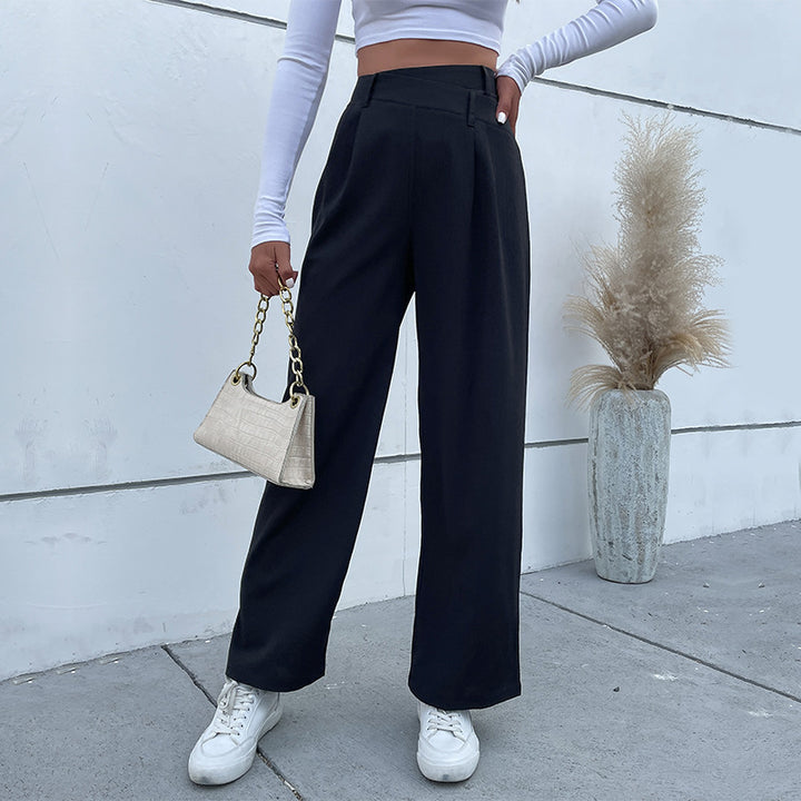 Damen weite Anzughose mit hochgezogener Taille und eleganter Bügelfalte Drune
