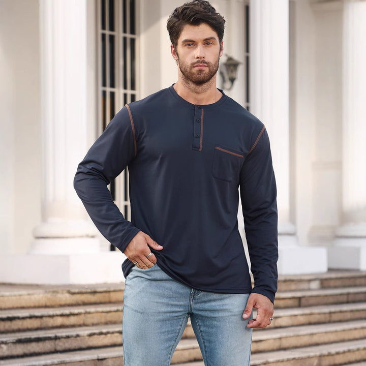 Herren Langarmshirt mit Knopfleiste und Brusttasche Drune