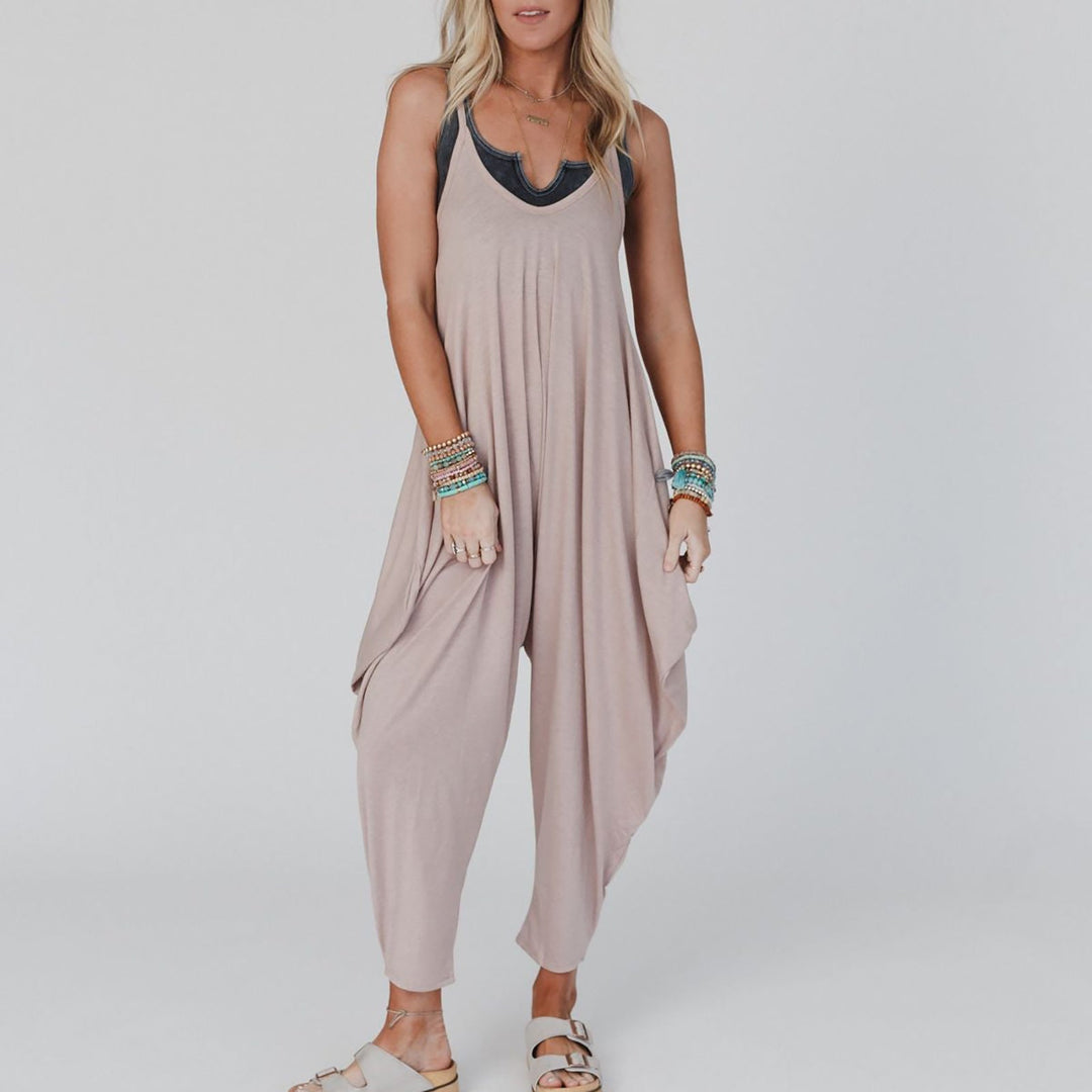 Damen bequemer Jumpsuit mit lässigem Schnitt und tiefem V-Ausschnitt Drune