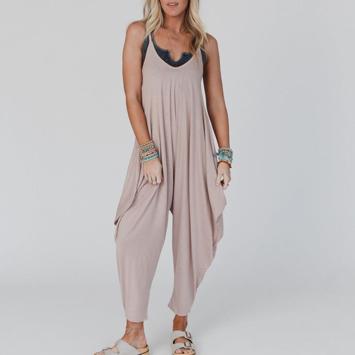 Damen bequemer Jumpsuit mit lässigem Schnitt und tiefem V-Ausschnitt Drune