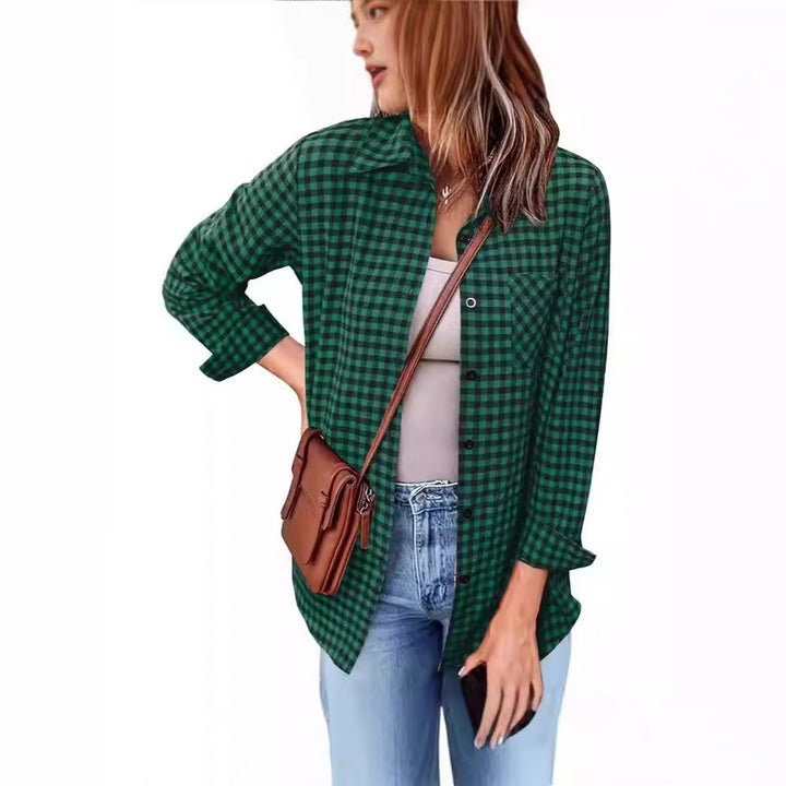 Femme Button-Up Gingham Check Shirt Drune