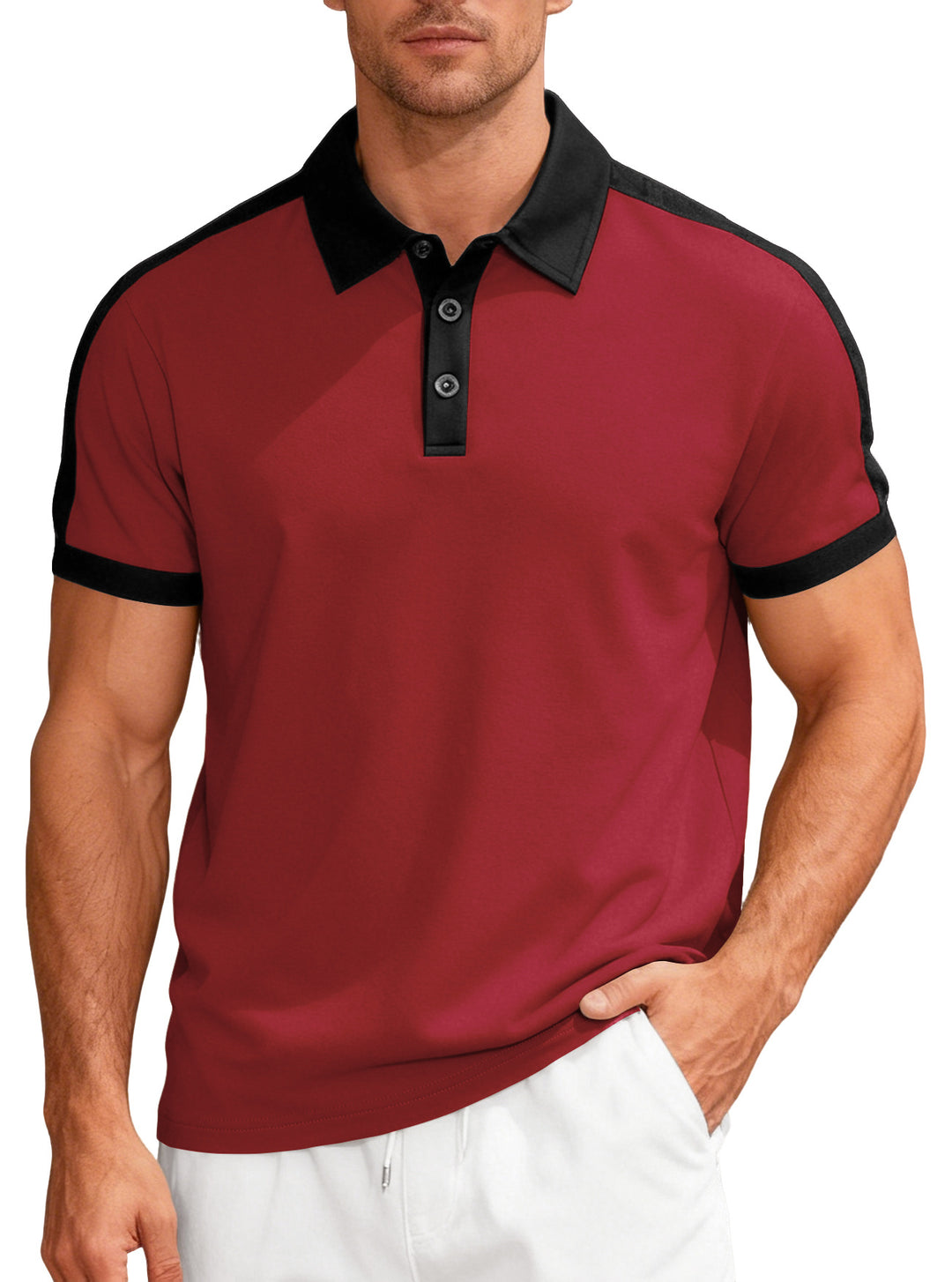 Herren nan Premium-Polo im Retro-Kontrastlook mit Hemdkragen und Dreiknopfleiste Drune