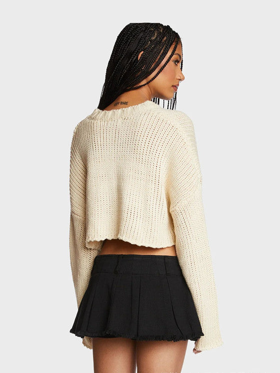 Damen modischer Grobstrickpullover mit trendy Sternenapplikation Drune