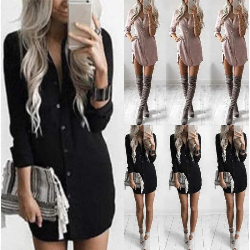 Damen Hemdblusenkleid mit eleganten Knopfdetails und Taillenbindung Drune
